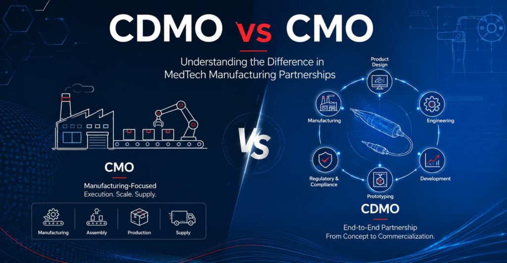 CDMO vs CMO comparison for MedTech product development and manufacturing.